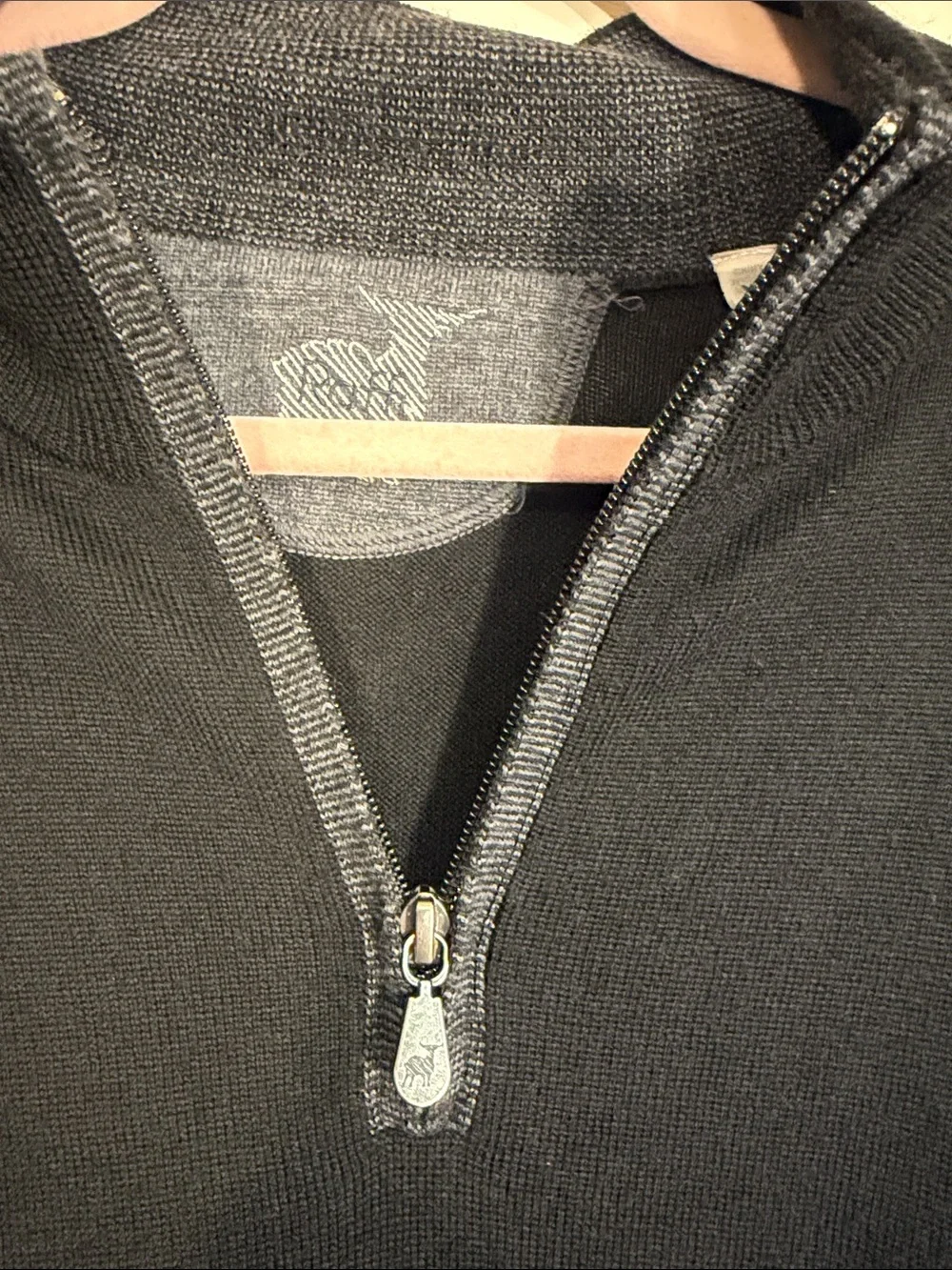 Raffi Men's Black Half-Zip Sweater 100% merino wool XL